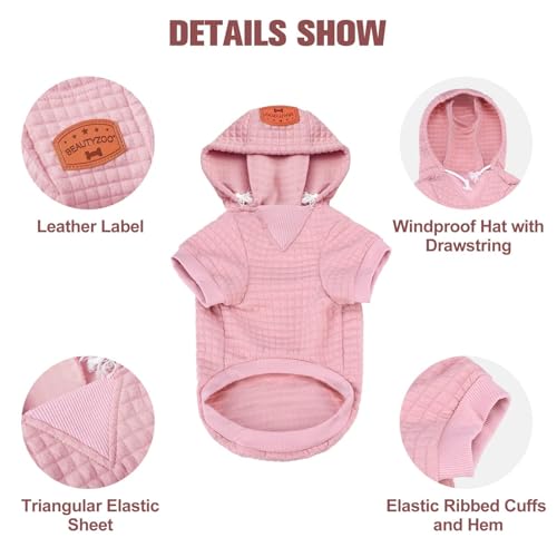 Small Dog Hoodie Sweater with Pockets (Pink / XXS (Back: 8",Chest: 10", Neck: 7.5"))