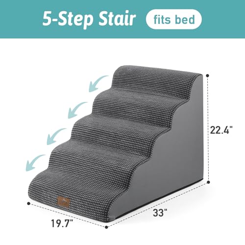 Extra Wide Dog Stair for Small Dog (Charcoal Grey / Extra Wide:19.7"x33"x22.4")