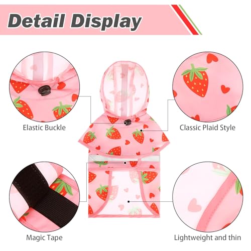 Dog Raincoat Hooded Slicker Poncho with Leash Hole (S:10-15lbs / Strawberry Pink)