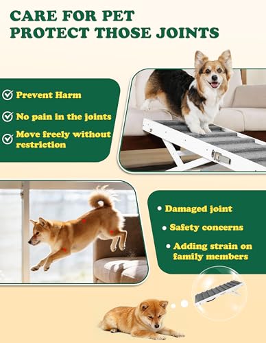 Dog Ramp for Small & Medium Dogs Foldable Pet Ramp for Bed (White / Up to 75 lbs)