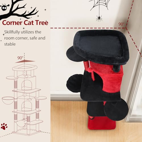 66in Gothic Corner Cat Tree for Indoor Large Cats (66inch / Red Black)