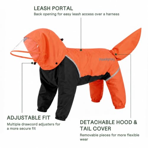 Full Body Dog Raincoat with Detachable Hood (Orange / Medium)