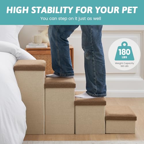 Dog Stairs with Storage (Brown / 38.1"L x 17"W x 22"H)