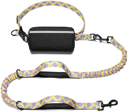 Hands Free Dog Leash with Zipper Pouch (purple-yellow mix / Large)