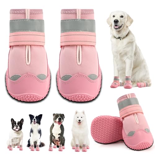 Dog Boots for Large Dogs (Pink / Width 2.75 Inch)