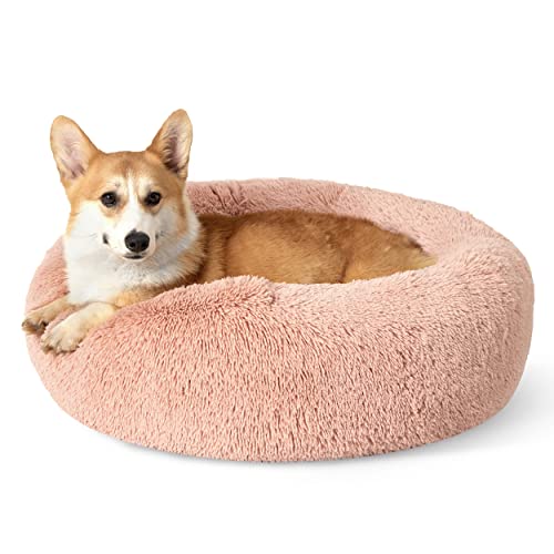 Calming Dog Bed Medium Size Dog Donut Washable Pet Bed (30"L x 30"W x 8"Th / Pink)