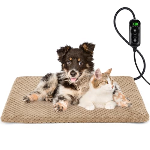 Heated Dog Bed (M: 28" x 20" / Brown)