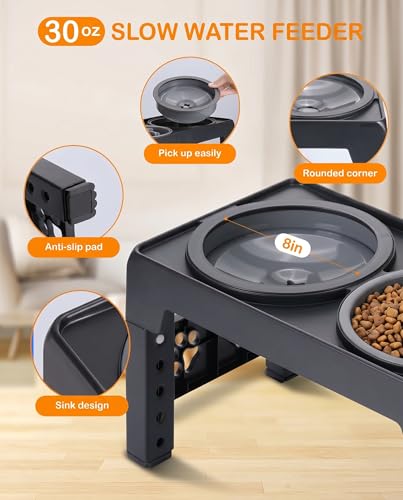 Collapsible Dog Bowls Raised Elevated Adjust Stand (Black)