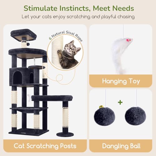 65in Sturdy Cat Tree Tower for Indoor Large Cats (65inch / Dark Grey)