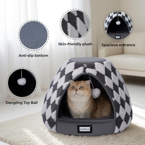 Cat Beds for Indoor Cats (21"L x 21"W x 16"Th / Dark Grey)
