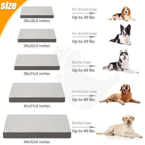 Orthopedic Dog Bed for Large Dogs with Waterproof Lining (Light Grey / 36.0"L x 27.0"W x 3.0"Th)