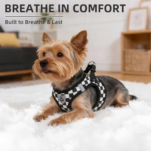 Dog Harness Collar and Leash Set No Pull for Small Medium Sized (Black&White (Checkered) / M (CHEST 16"-18"))