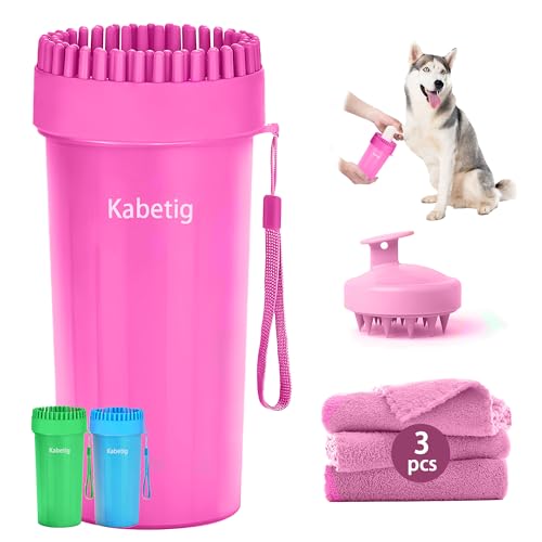Dog Paw Cleaner Cup with Detachable Top Brush for Large & XL Dogs (Large(3Towels&Brush) / Pink)