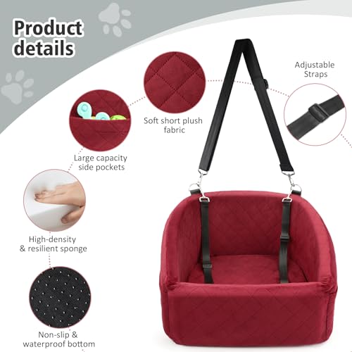 Dog Car Seat for Small Medium Dogs (Red)