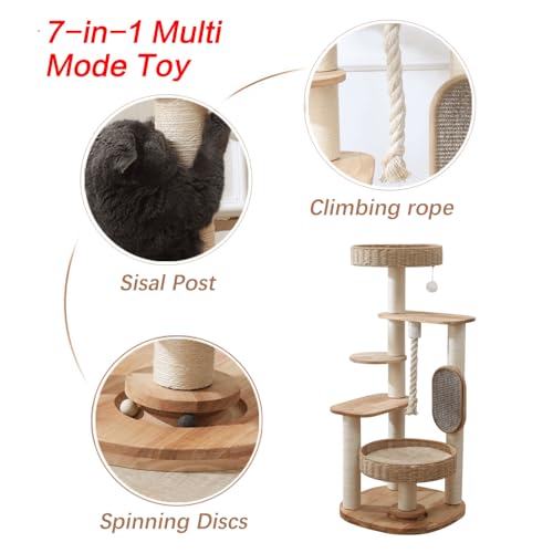 48in Natural Wood Cat Tree for Large Cats (48IN)