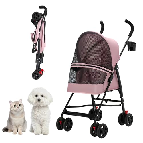Cat Stroller Foldable Lightweight for Small Dogs Cats 0 (pink)