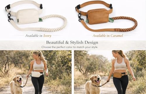 Hands Free Dog Leash with Dog Treat Pouch (Caramel)