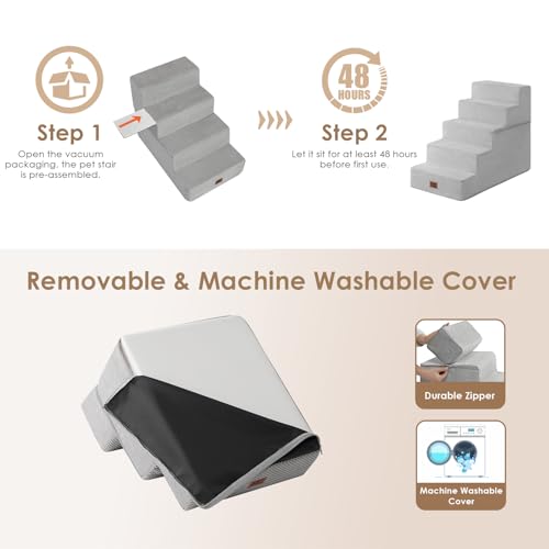 Dog Stairs for High Bed 22.5" H (Light Grey / Standard 15.7" x 30" x 22.5")