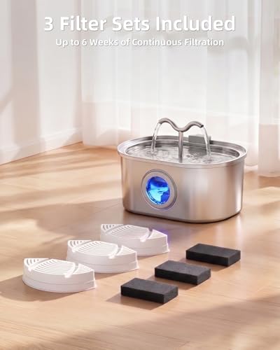 3.2L 108oz Stainless Steel Cat Water Fountain Pet Fountain