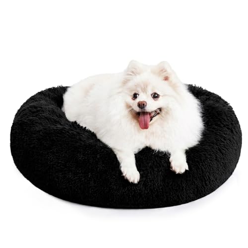 Orthopedic Dog Bed Comfortable Donut Cuddler Round Pet Beds Ultra Soft Washable Dog and Cat Cushion (S(23’’x 23’’) / Black)