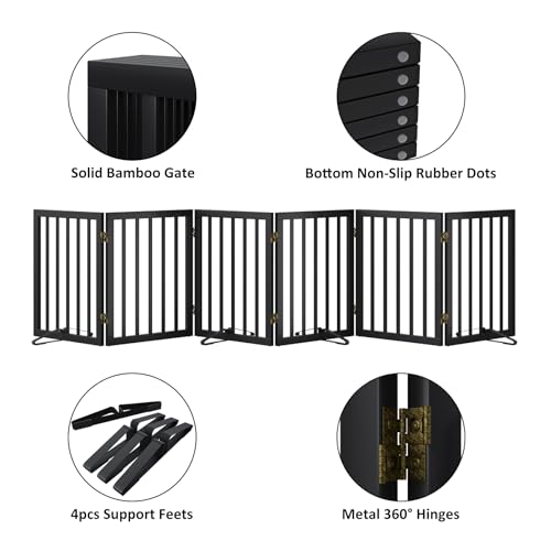Extra Wide Dog Gate 110 inches Wide (Bamboo Dog Gate Black / 6 Panel - 110 inches Wide)