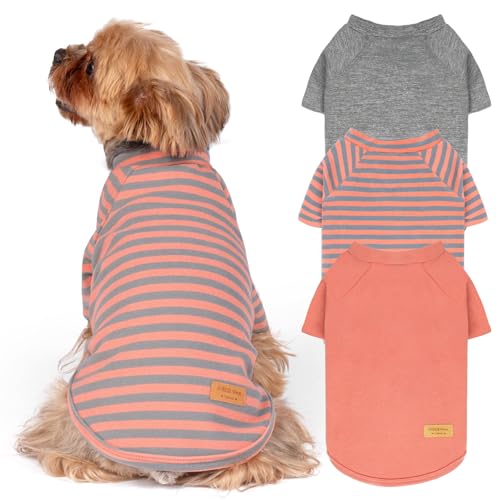 3Pack Dog Sweater with Sleeves Fleece Shirt for Small Dogs (Medium (8.5-13lbs) / 01# 3Pack(Orange+Grey+Stripe))