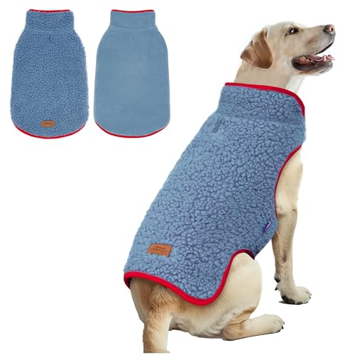 Sherpa Dog Coat Reversible Dog Jackets for Large Dogs (XXX-Large (68-85lbs) / Blue)