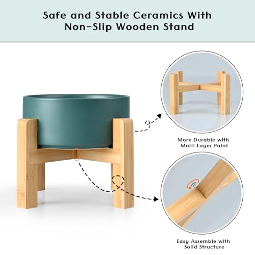 Ceramic Elevated Dog Bowls 2 Pack (Large - 7.6 CUPS*2 / Green)