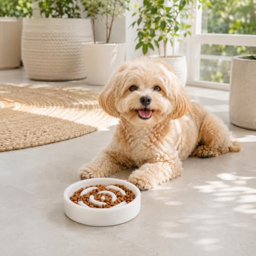 Marble Slow Feeder Dog Bowl (Fantasy White)