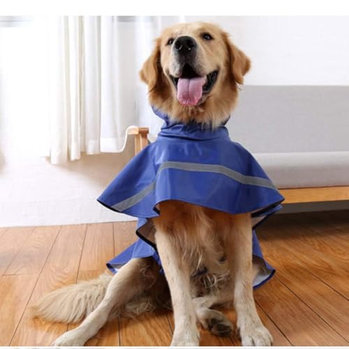 Large Dog Raincoat Adjustable Pet Water Proof Clothes Lightweight Rain Jacket Poncho Hoodies with Strip Reflective (3X-Large (Pack of 1) / Blue)