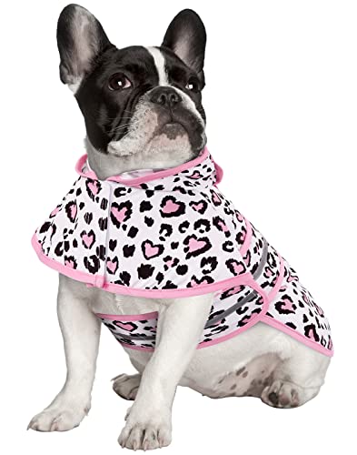 Dog Raincoat with Hood & Leash Hole S (Medium / Leopard Hearts)