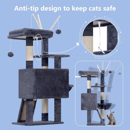 Cat Tree Tower with Removable Toys (41.3 Inches / Smoky Gray)