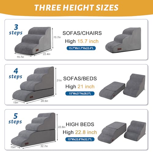 Dog Stairs and Ramp for High Bed (Grey / Split Design 5-Step 22.8"H)
