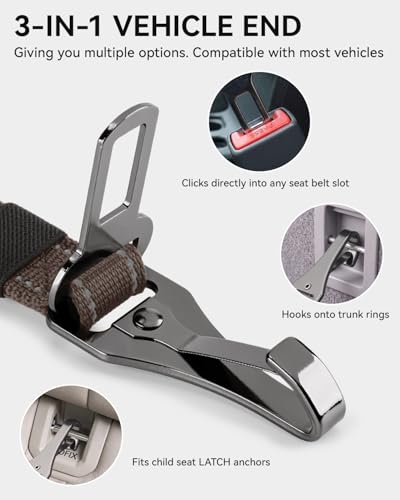 3-in-1 Bungee Dog Seat Belt for Car, Medium and Large Dogs, Brown (Brown / (21.6-31.5) inch)