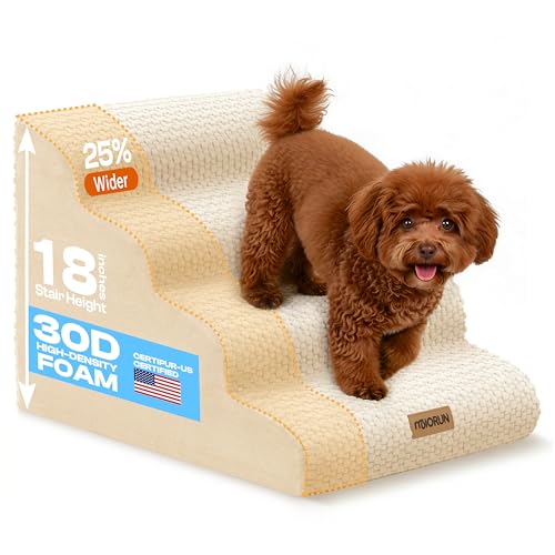 Extra Wide Dog Stairs for Bed and Couch (Beige / Up To 50 Lbs)