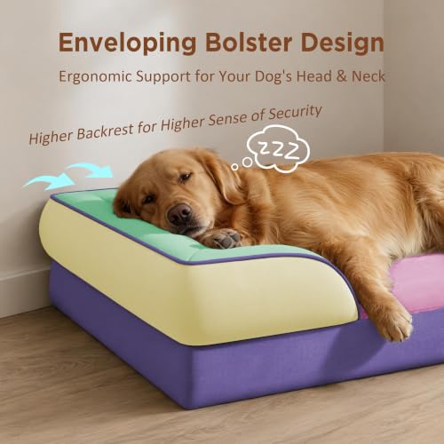 Orthopedic Dog Bed for Extra Large Dogs with Bolster (42.0"L x 30.0"W x 8.5"Th / Frosted Grape)