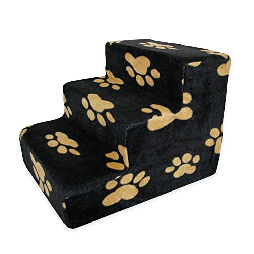 Dog Stairs & Steps (Paw Print on Black / H: 13.5 Inches)