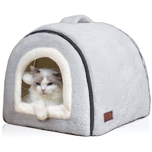 Cat Bed for Indoor Cats (M:(15.7"×15.7"×14.1") / Grey)