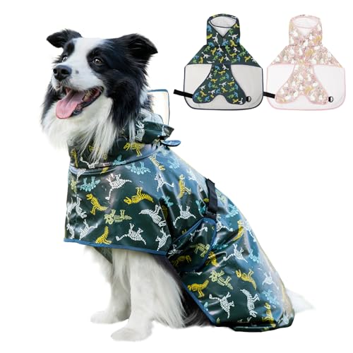 Dog Raincoat Dog Rain Jacket Poncho with Hood and Leash Hole (Green / 6XL(66-99lbs))