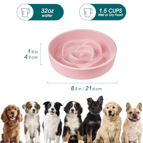 Ceramic Slow Feeder Dog Bowl (M - 1.5 Cups / Pink)