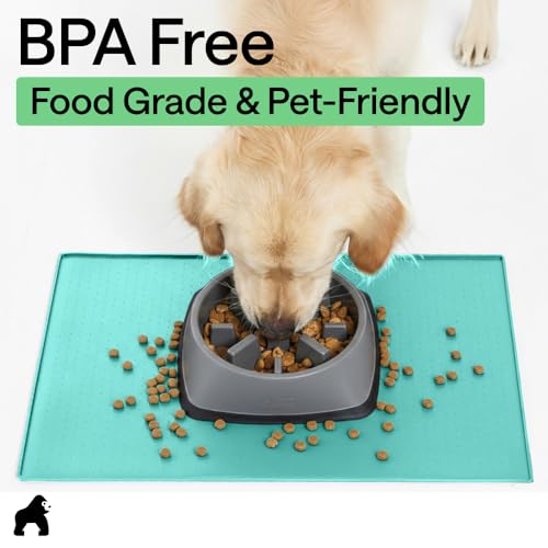 Dog Food Mat 100% Waterproof Silicone (Turquoise / 18.5"l X 11.5"w)