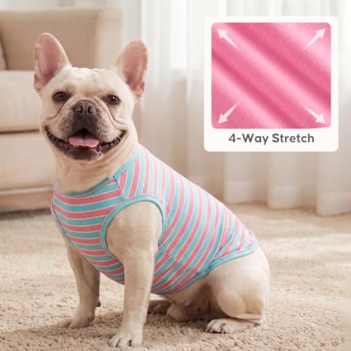 2Pack Cotton Dog Shirt for Small Dogs Soft Striped Tank Top (Large (13-19lbs) / 01# 2Pack (Pink+Striped))