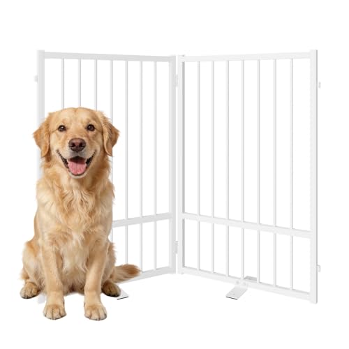Full Metal Freestanding Dog Gate with Door (【2 Panels】40"W*32H" / White)