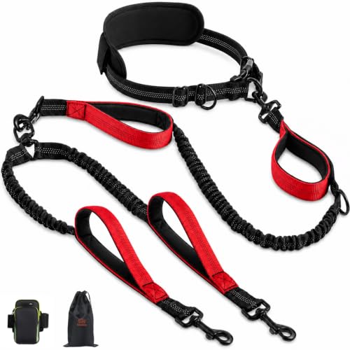 Hands Free Double Dog Leash (Black Red)