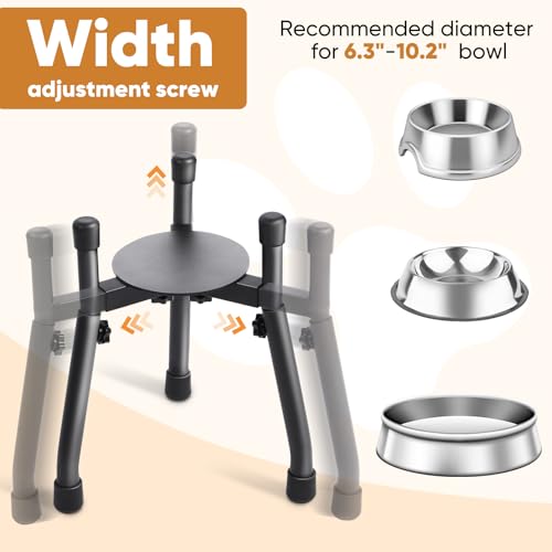 Adjustable Raised Metal Dog Bowl Stand (Stand / W 6.3"-10.2", H 8.8'',10.8",12.5")