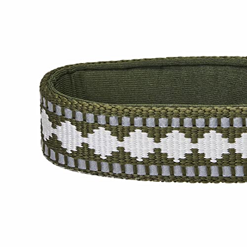 3 Colors 3M Reflective Jacquard Neoprene Padded Adjustable Dog Collar (Large / Polyester Buckle- Olive)