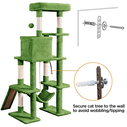 63in Sturdy Large Cat Tree for Indoor Heavy Cats (Green / 63in)