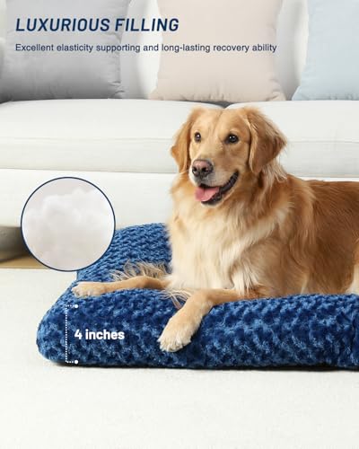 Washable Dog Beds Large Sized Dog Crate Bed Plush Mat 47"x29" Blue (Blue / 47.0"L x 29.0"W x 4.0"Th)