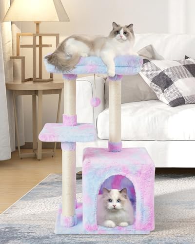 Cute Cat Tree Kitten Cat Tower Condo Cat Furniture Sisal Scratching Posts R (Rainbow)