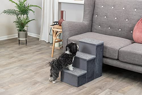 3 Step Velour Pet Stairs (Gray / 11" W x 17.7" H)